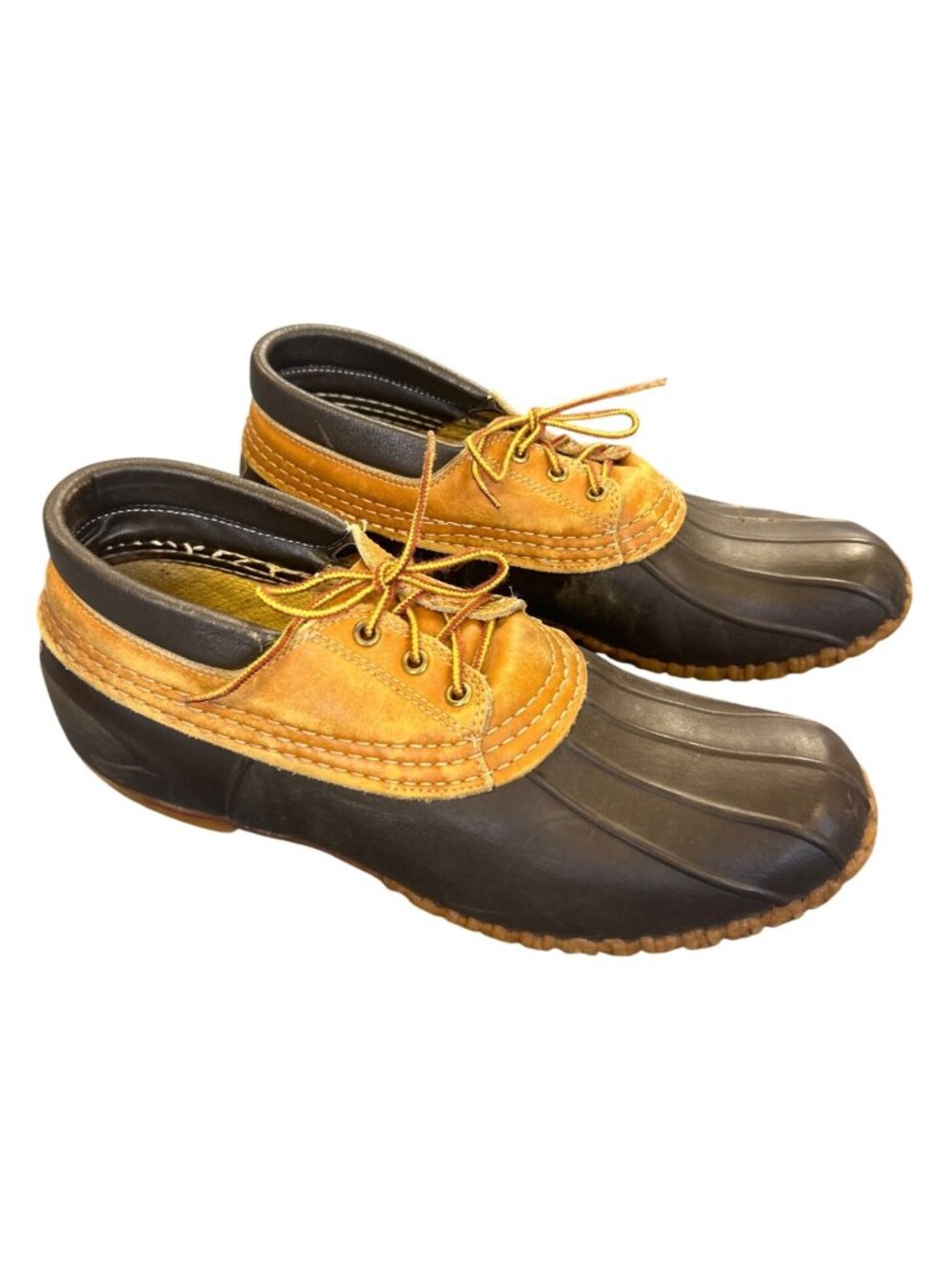 VTG L.L.Bean Maine Hunting Duck Shoes Men's13M Brown Tan Leather Rubber - Picture 1 of 7